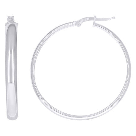 925 Sterling Silver Earrings Hoop Silver 4mm-35