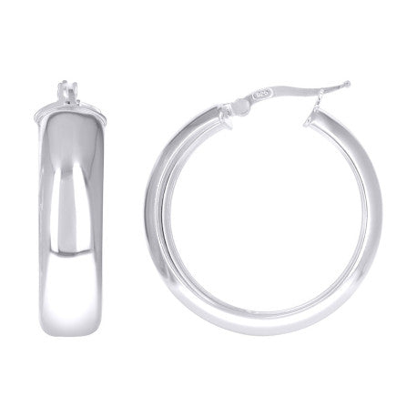 925 Sterling Silver Earrings Hoop Silver 7mm-25