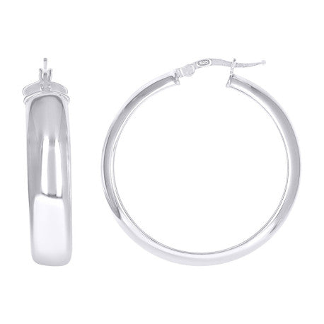 925 Sterling Silver Earrings Hoop Silver 7mm-30