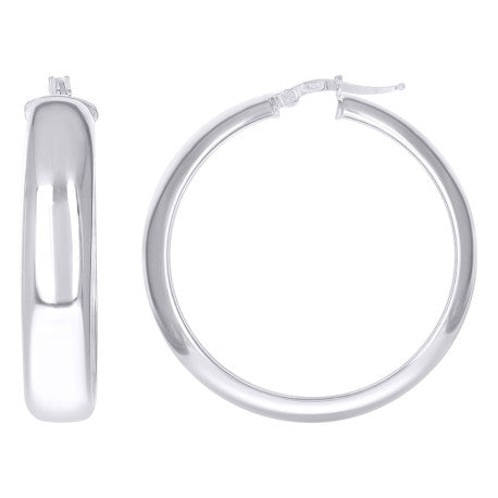 925 Sterling Silver Earrings Hoop Silver 7mm-35