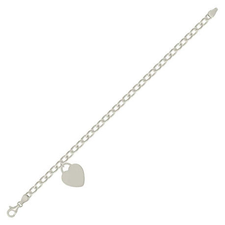 925 Sterling Silver Heart Silver Plated Bracelet 7