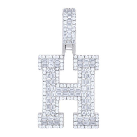 925 Sterling Silver Initial Cz Pendant "H"