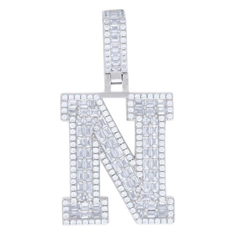 925 Sterling Silver Initial Cz Pendant "N"