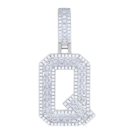 925 Sterling Silver Initial Cz Pendant "Q"