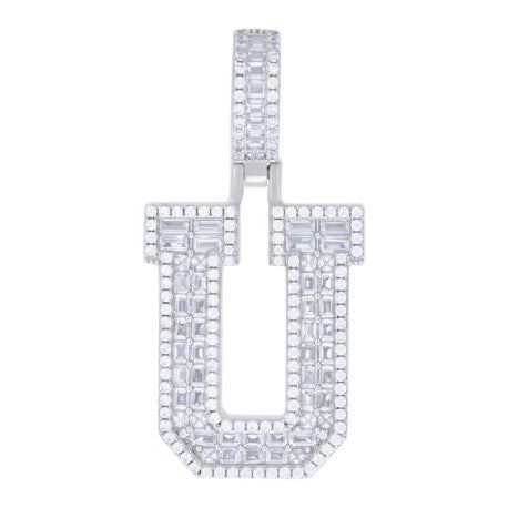 925 Sterling Silver Initial Cz Pendant "U"