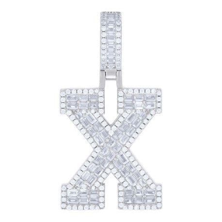 925 Sterling Silver Initial Cz Pendant "X"