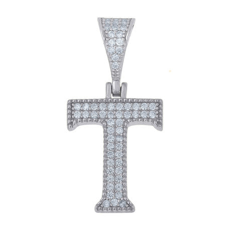 925 Sterling Silver Initial "T" Moissanite