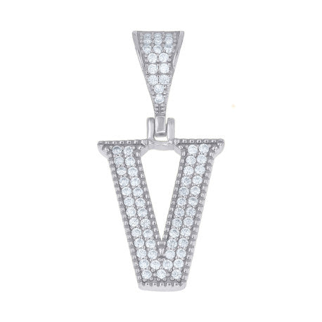 925 Sterling Silver Initial "V" Moissanite