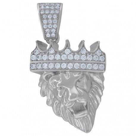 925 Sterling Silver Lion Crown Head Pendant