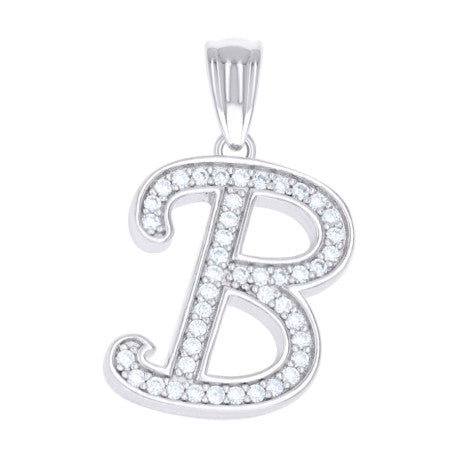 925 Sterling Silver Moissanite Initial "B" Pendant