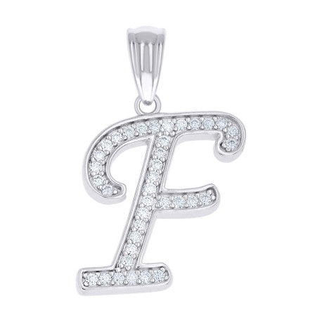 925 Sterling Silver Moissanite Initial "F" Pendant