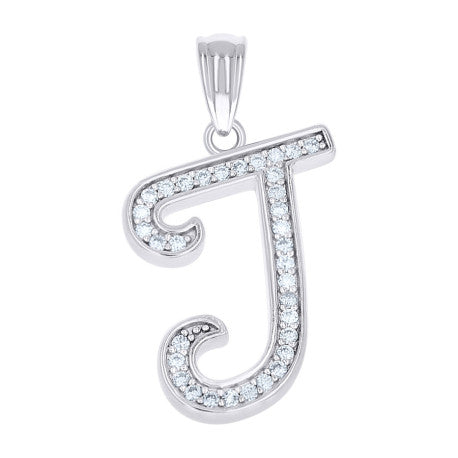 925 Sterling Silver Moissanite Initial "J" Pendant