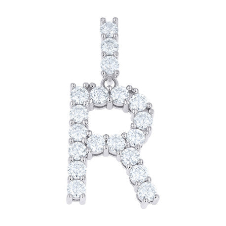 925 Sterling Silver Moissanite Initial Letter R Pendant