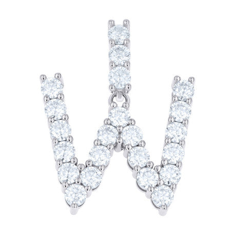 925 Sterling Silver Moissanite Initial Letter W Pendant