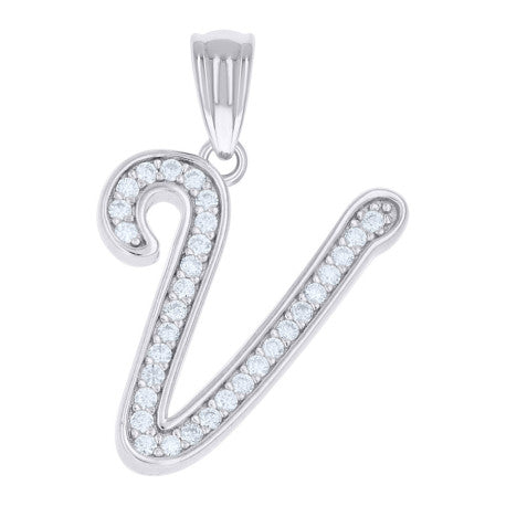 925 Sterling Silver Moissanite Initial "V" Pendant