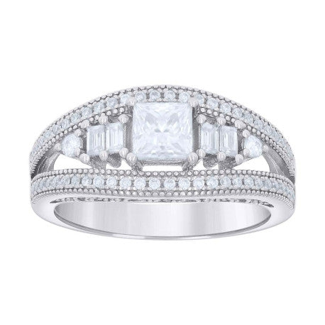 925 Sterling Silver Ring S7-S9 Moissanite Ctw 1.15