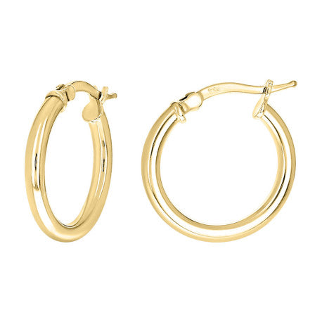 925 Sterling Silver Tube Hoop Earrings 2.5mm-15-Yellow