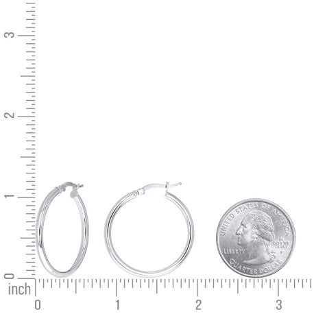 925 Sterling Silver Tube Hoop Earrings 2.5mm-25-Rhodium