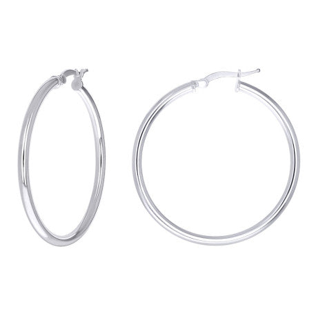 925 Sterling Silver Tube Hoop Earrings 2.5mm-35-Rhodium