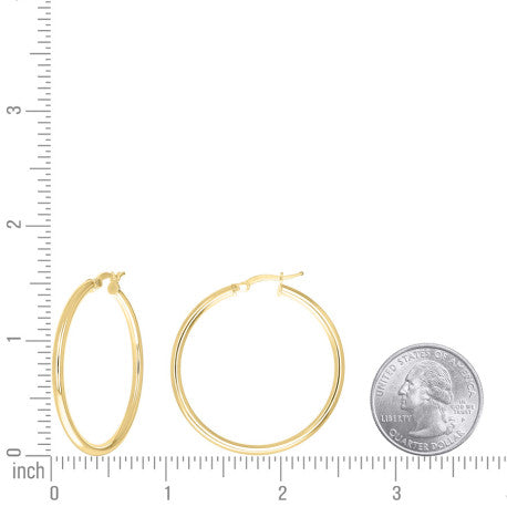 925 Sterling Silver Tube Hoop Earrings 2.5mm-35-Yellow