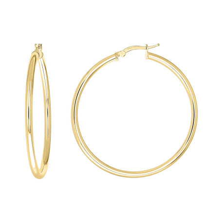 925 Sterling Silver Tube Hoop Earrings 2.5mm-40-Yellow