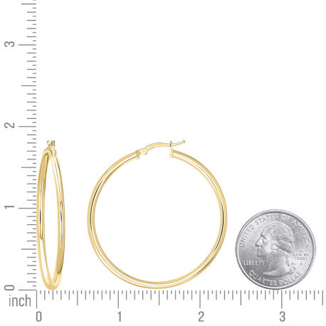 925 Sterling Silver Tube Hoop Earrings 2.5mm-40-Yellow
