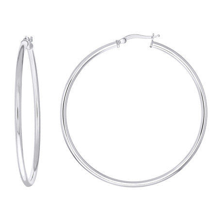 925 Sterling Silver Tube Hoop Earrings 2.5mm-50-Rhodium