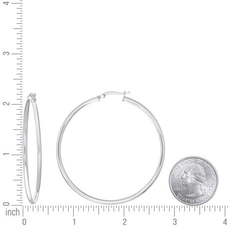925 Sterling Silver Tube Hoop Earrings 2.5mm-50-Rhodium
