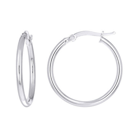 925 Sterling Silver Tube Hoop Earrings 2mm-20-Rhodium