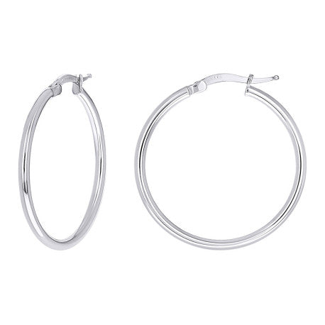 925 Sterling Silver Tube Hoop Earrings 2mm-25-Rhodium