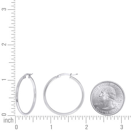 925 Sterling Silver Tube Hoop Earrings 2mm-25-Rhodium