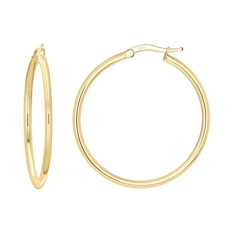 925 Sterling Silver Tube Hoop Earrings 2mm-30-Yellow