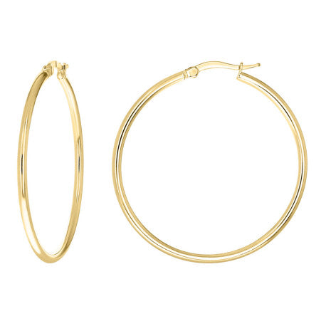 925 Sterling Silver Tube Hoop Earrings 2mm-35-Yellow
