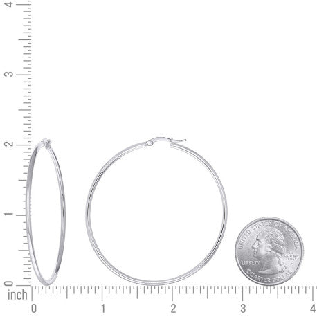 925 Sterling Silver Tube Hoop Earrings 2mm-50-Rhodium