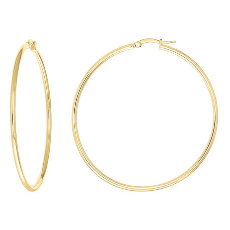 925 Sterling Silver Tube Hoop Earrings 2mm-50-Yellow