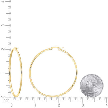 925 Sterling Silver Tube Hoop Earrings 2mm-50-Yellow