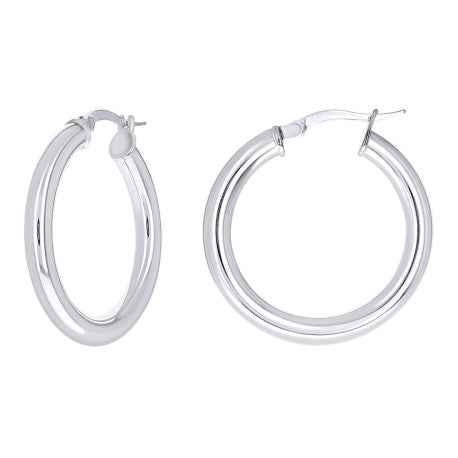 925 Sterling Silver Tube Hoop Earrings 3.5mm-20-Rhodium
