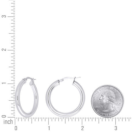 925 Sterling Silver Tube Hoop Earrings 3.5mm-20-Rhodium