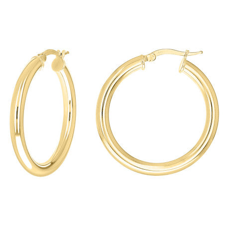 925 Sterling Silver Tube Hoop Earrings 3.5mm-25-Yellow