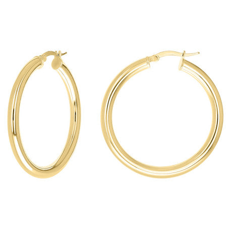 925 Sterling Silver Tube Hoop Earrings 3.5mm-30-Yellow