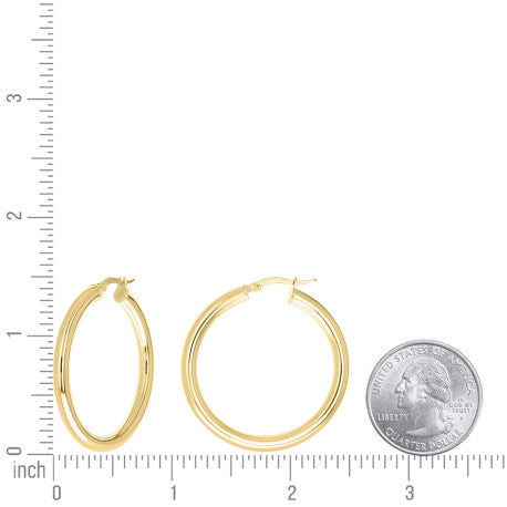 925 Sterling Silver Tube Hoop Earrings 3.5mm-30-Yellow