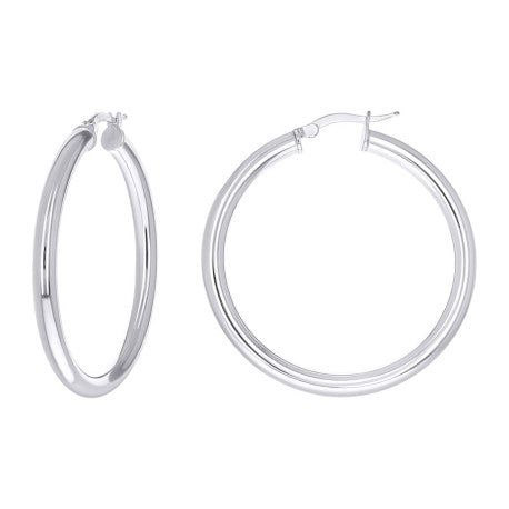 925 Sterling Silver Tube Hoop Earrings 3.5mm-35-Rhodium