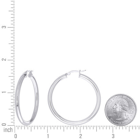 925 Sterling Silver Tube Hoop Earrings 3.5mm-35-Rhodium
