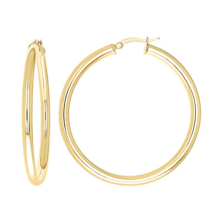 925 Sterling Silver Tube Hoop Earrings 3.5mm-40-Yellow