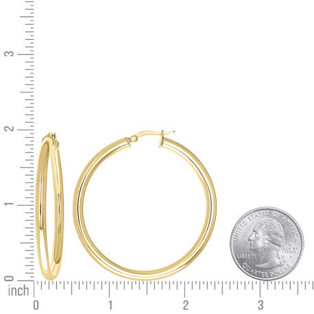 925 Sterling Silver Tube Hoop Earrings 3.5mm-40-Yellow