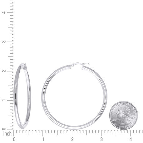 925 Sterling Silver Tube Hoop Earrings 3.5mm-50-Rhodium