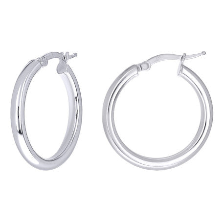 925 Sterling Silver Tube Hoop Earrings 3mm-20-Rhodium