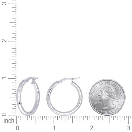 925 Sterling Silver Tube Hoop Earrings 3mm-20-Rhodium