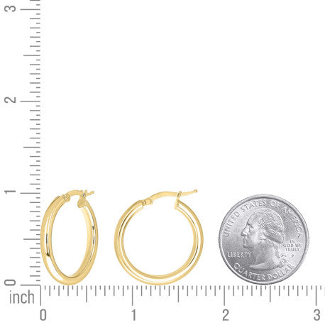 925 Sterling Silver Tube Hoop Earrings 3mm-20-Yellow
