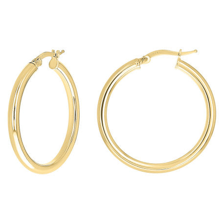 925 Sterling Silver Tube Hoop Earrings 3mm-25-Yellow